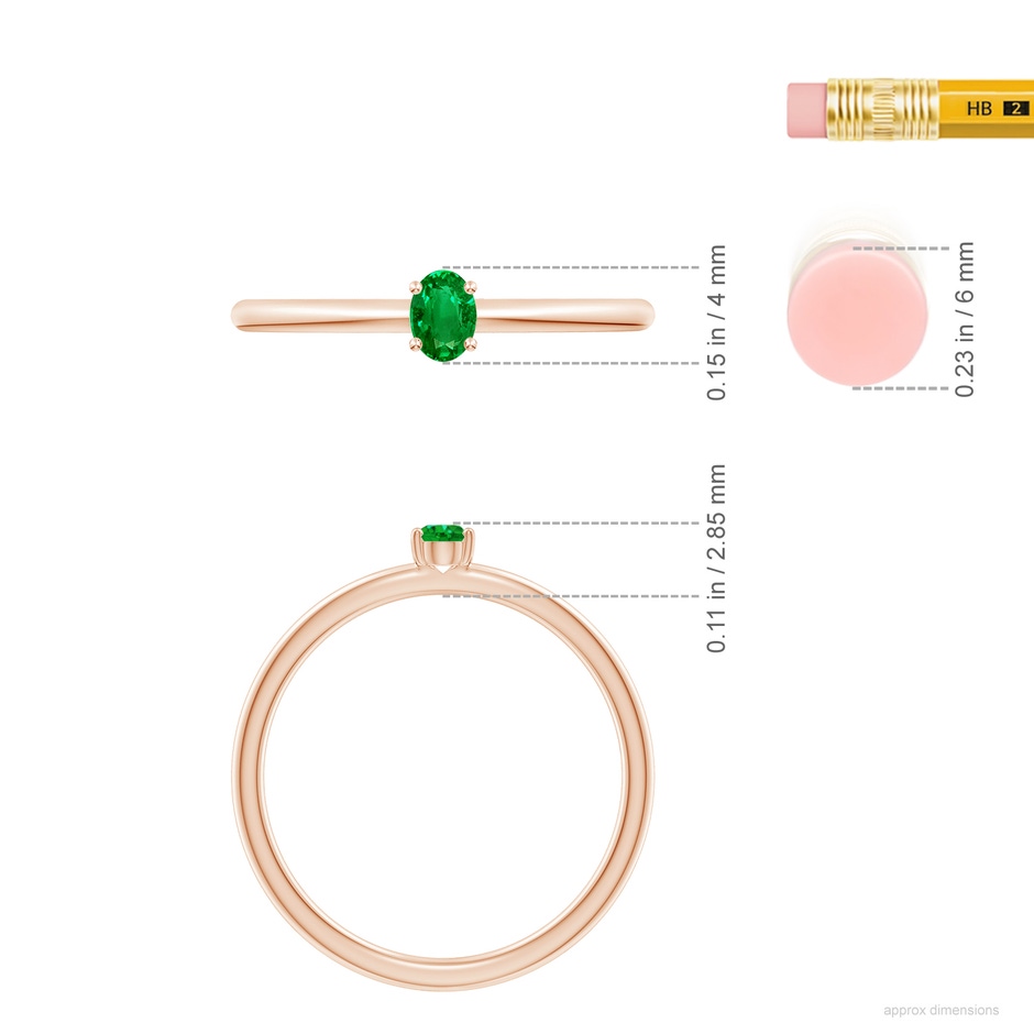 4x3mm AAAA Classic Solitaire Oval Emerald Promise Ring in Rose Gold ruler