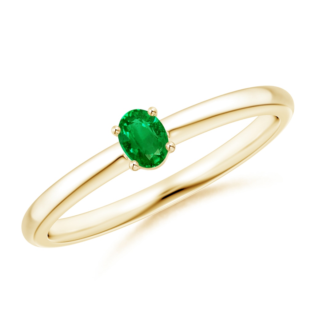 4x3mm AAAA Classic Solitaire Oval Emerald Promise Ring in Yellow Gold