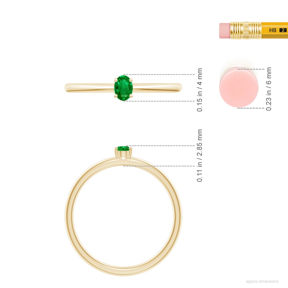 4x3mm AAAA Classic Solitaire Oval Emerald Promise Ring in Yellow Gold ruler