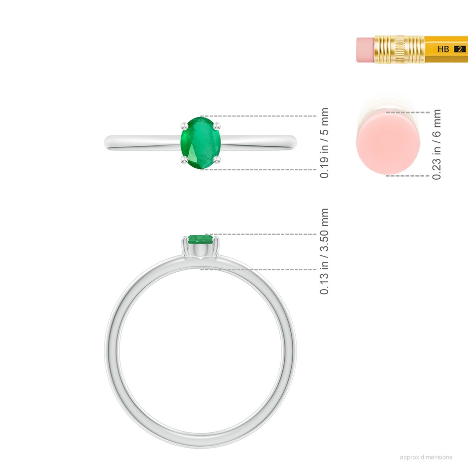 5x4mm A Classic Solitaire Oval Emerald Promise Ring in S999 Silver ruler