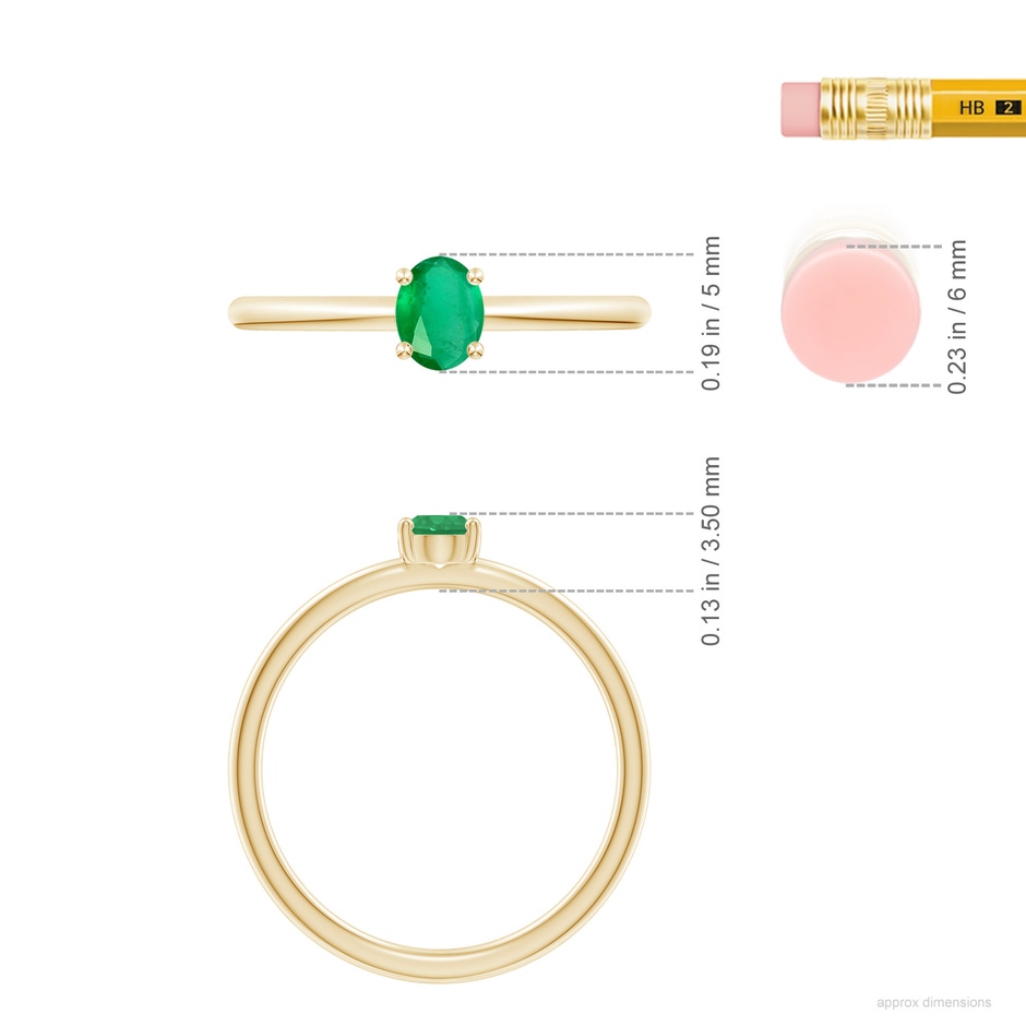 5x4mm A Classic Solitaire Oval Emerald Promise Ring in Yellow Gold ruler