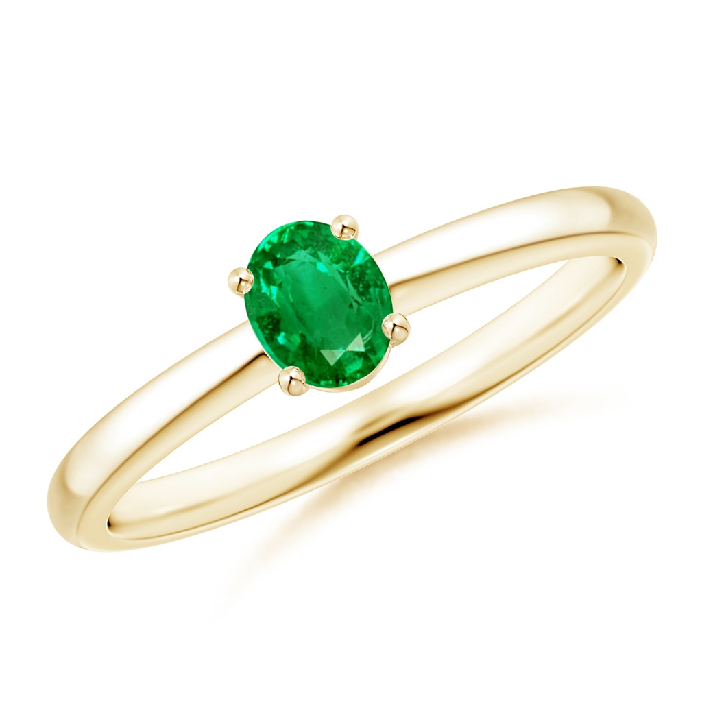 5x4mm AAA Classic Solitaire Oval Emerald Promise Ring in Yellow Gold