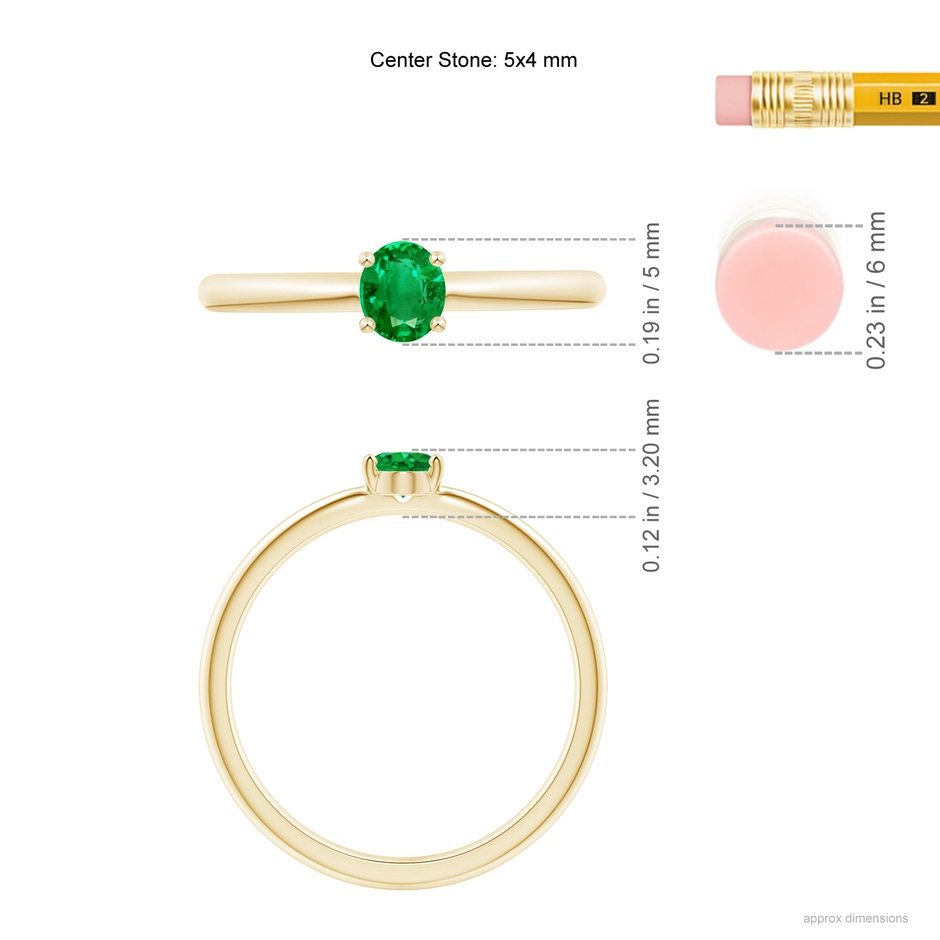 5x4mm AAA Classic Solitaire Oval Emerald Promise Ring in Yellow Gold ruler