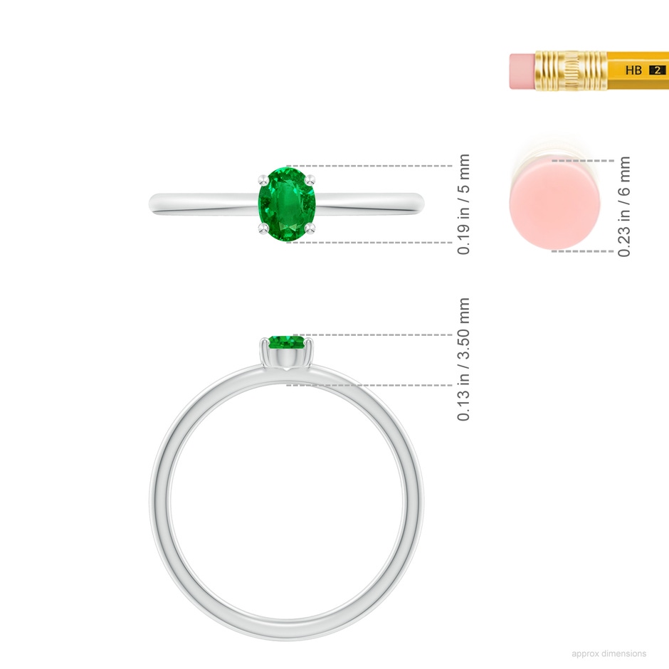 5x4mm AAAA Classic Solitaire Oval Emerald Promise Ring in P950 Platinum ruler