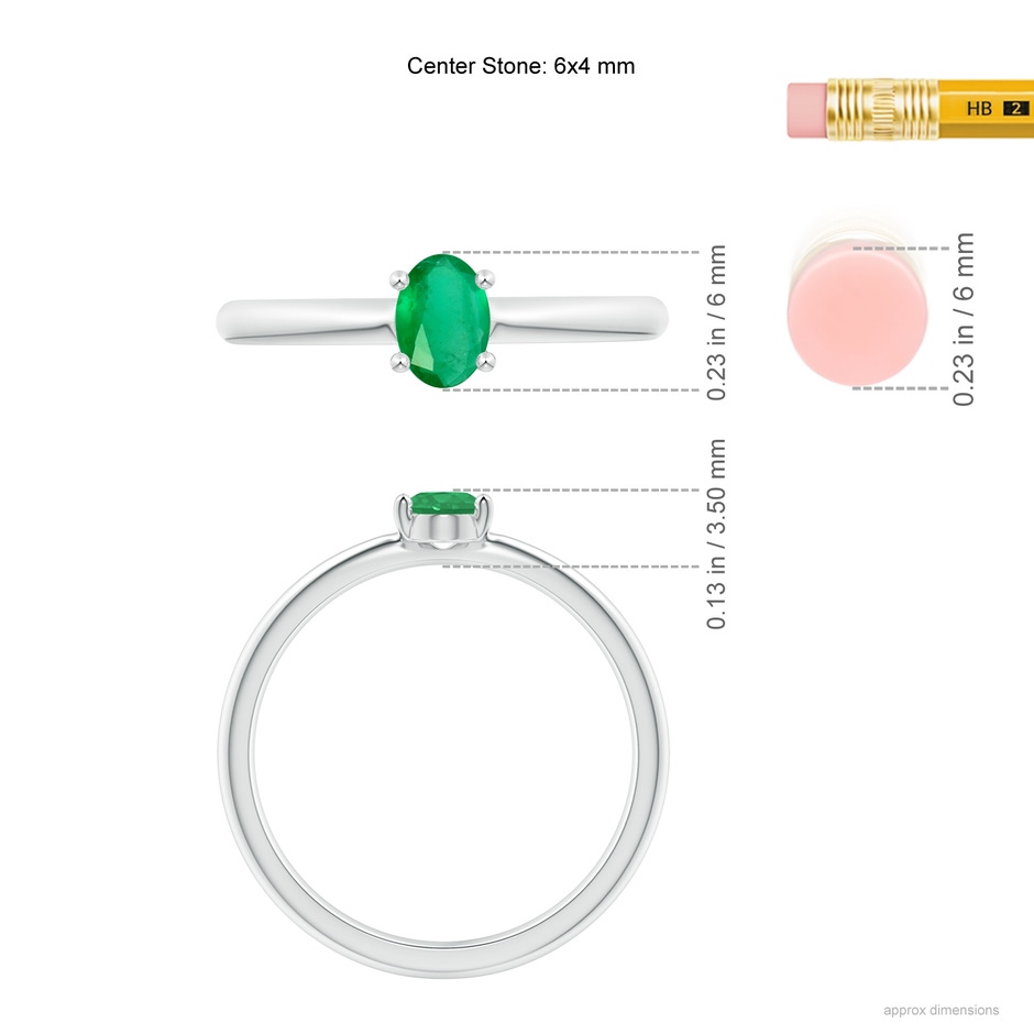 6x4mm A Classic Solitaire Oval Emerald Promise Ring in P950 Platinum ruler