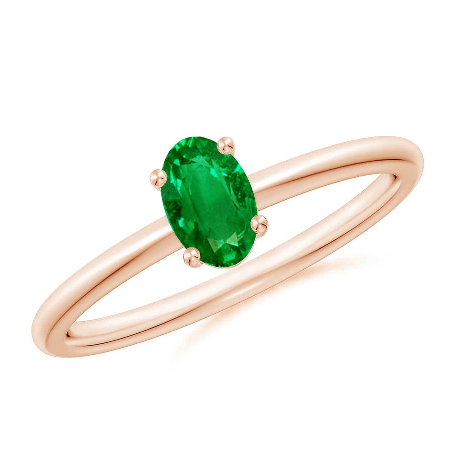 6x4mm AAAA Classic Solitaire Oval Emerald Promise Ring in 18CT Rose Gold