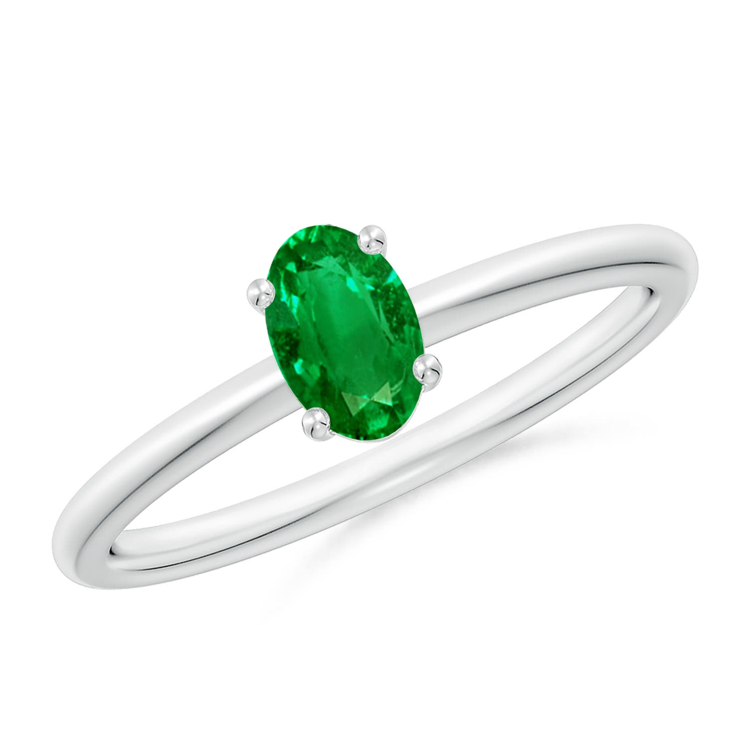 6x4mm AAAA Classic Solitaire Oval Emerald Promise Ring in 18K White Gold