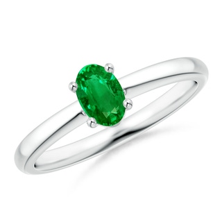 6x4mm AAAA Classic Solitaire Oval Emerald Promise Ring in 9K White Gold