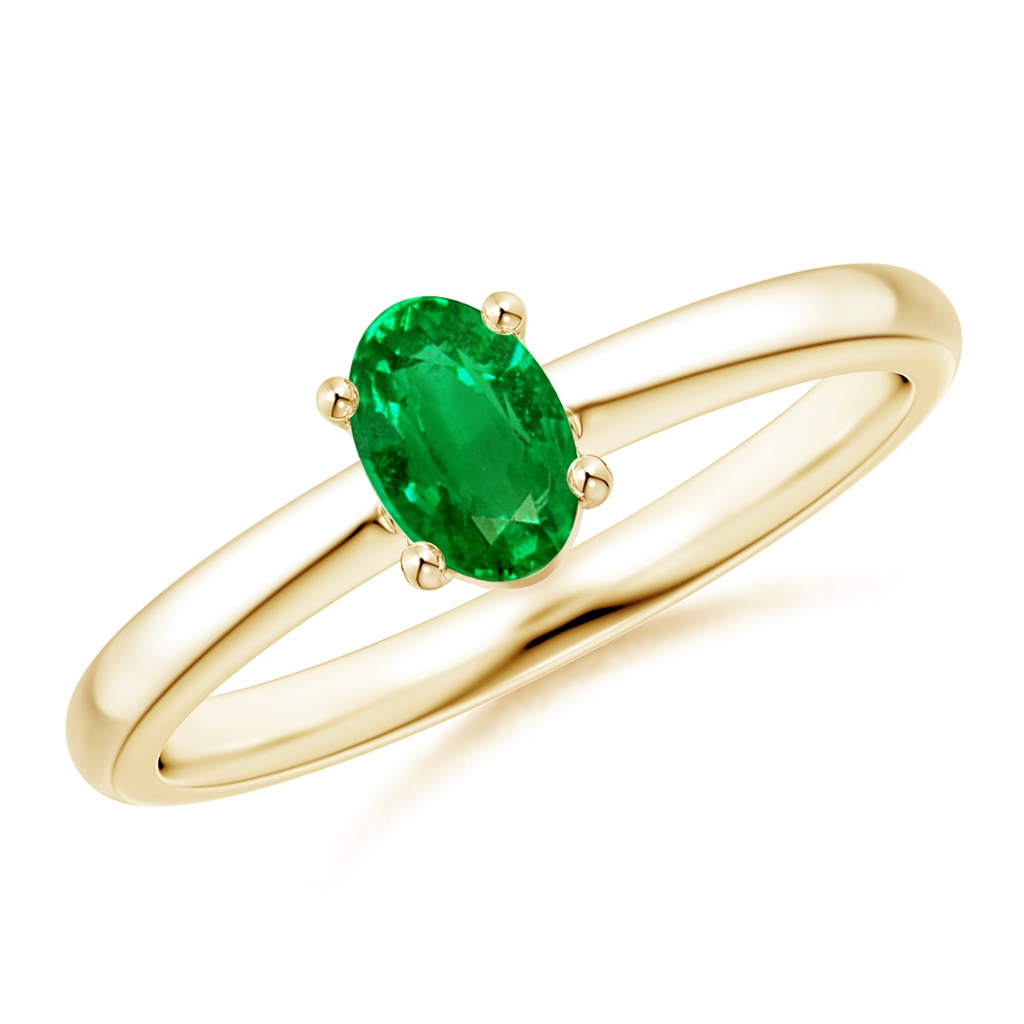 6x4mm AAAA Classic Solitaire Oval Emerald Promise Ring in Yellow Gold