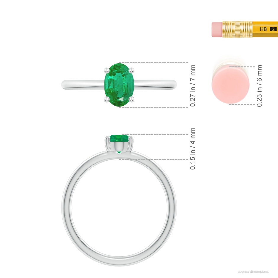7x5mm AA Classic Solitaire Oval Emerald Promise Ring in White Gold ruler