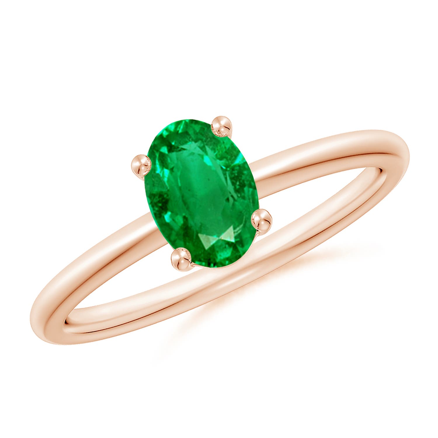 7x5mm AAA Classic Solitaire Oval Emerald Promise Ring in 18K Rose Gold