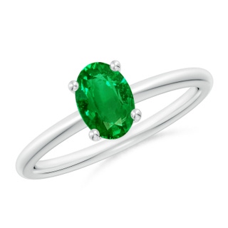 7x5mm AAAA Classic Solitaire Oval Emerald Promise Ring in P950 Platinum