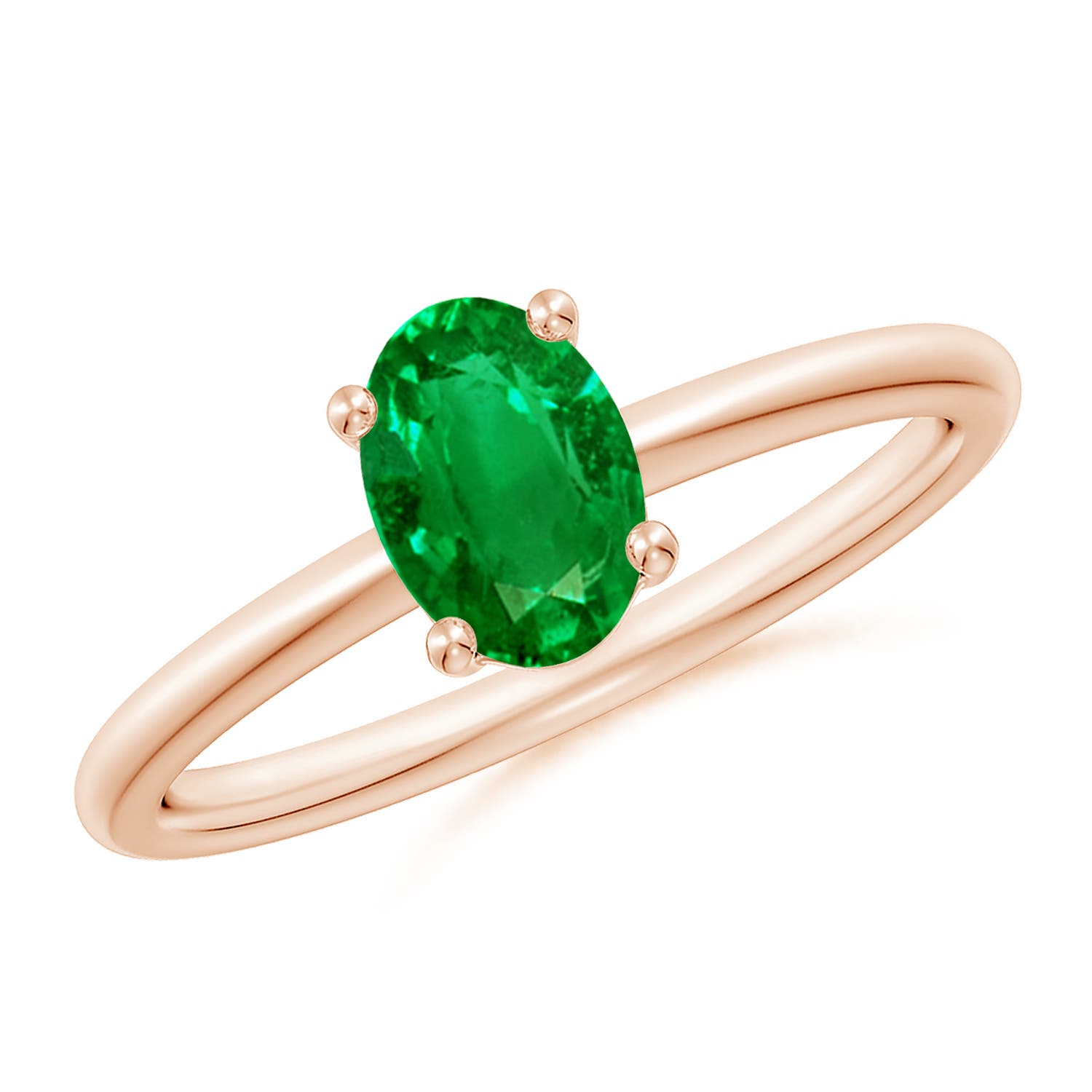 7x5mm AAAA Classic Solitaire Oval Emerald Promise Ring in Rose Gold