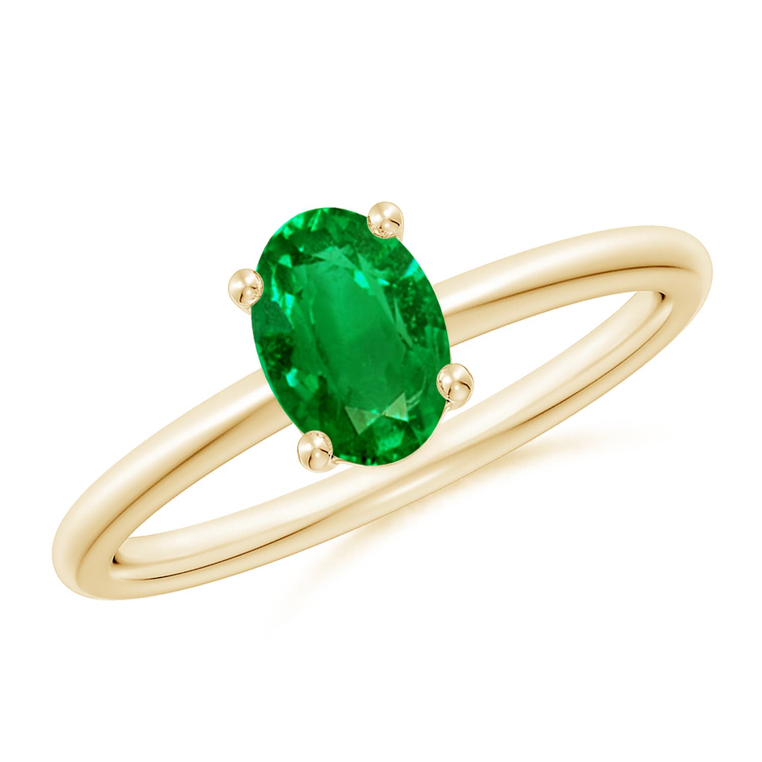 7x5mm AAAA Classic Solitaire Oval Emerald Promise Ring in Yellow Gold