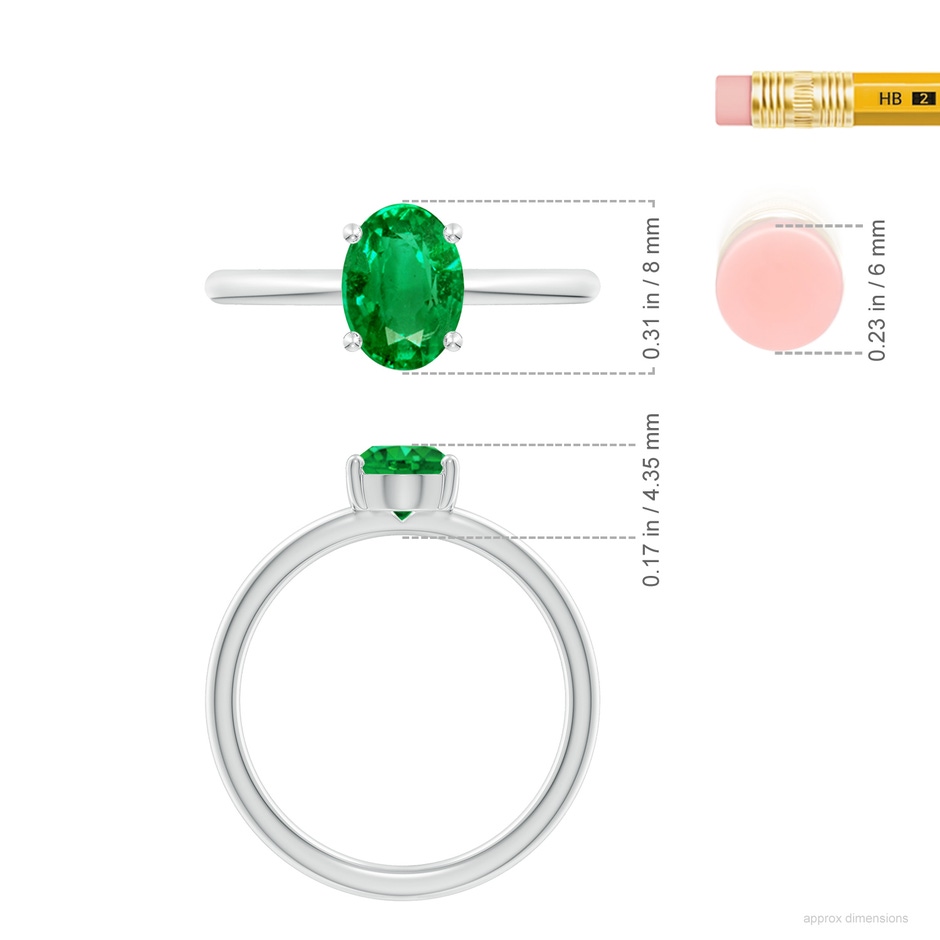 8x6mm AAA Classic Solitaire Oval Emerald Promise Ring in P950 Platinum ruler