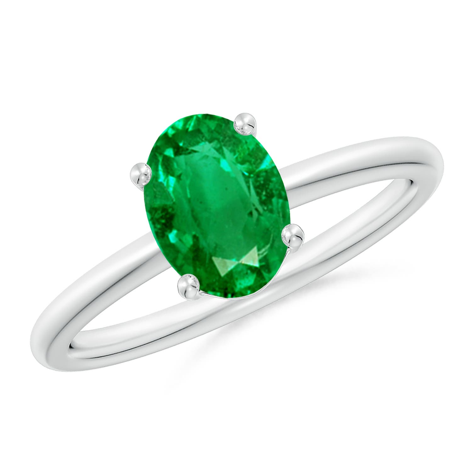 8x6mm AAA Classic Solitaire Oval Emerald Promise Ring in S999 Silver
