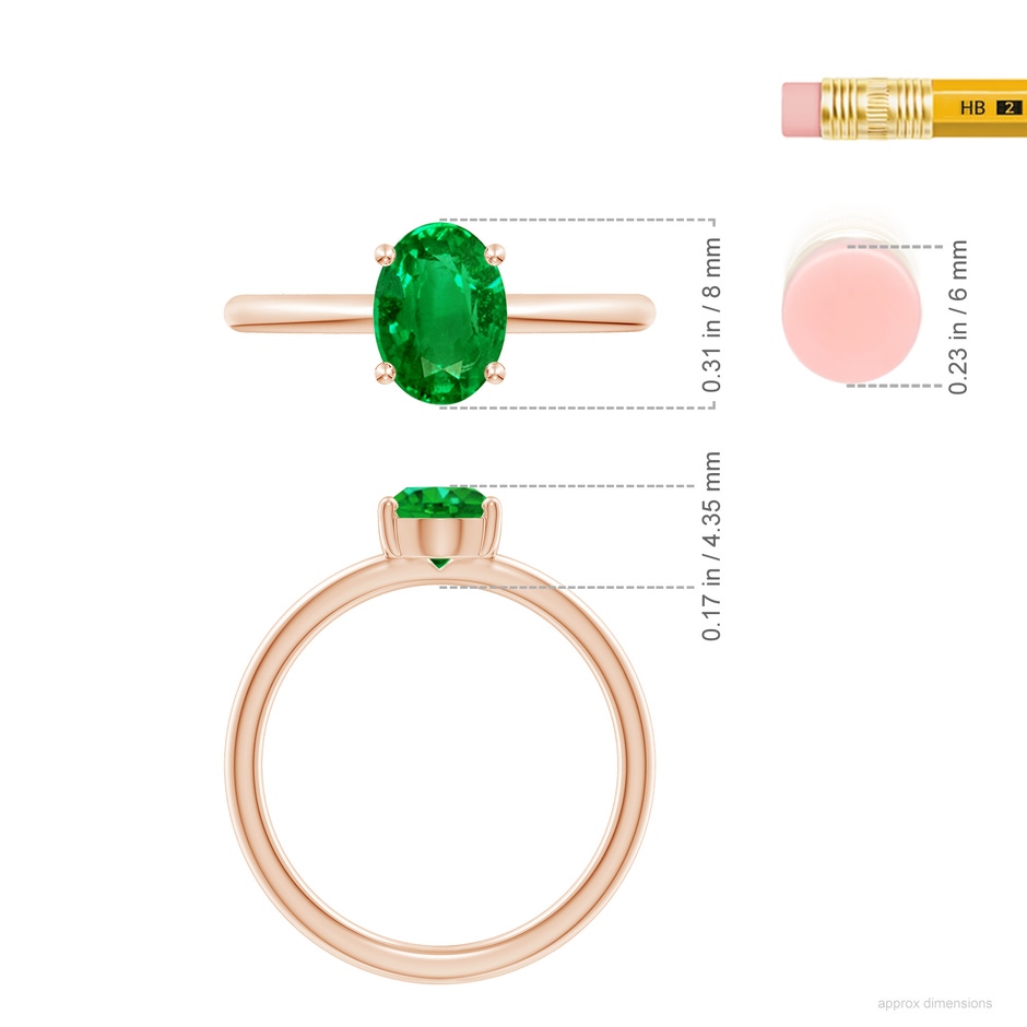 8x6mm AAAA Classic Solitaire Oval Emerald Promise Ring in Rose Gold ruler