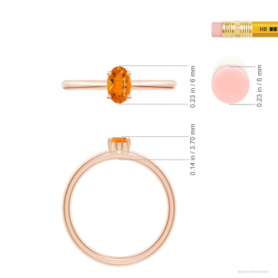 6x4mm AA Classic Solitaire Oval Fire Opal Promise Ring in Rose Gold ruler