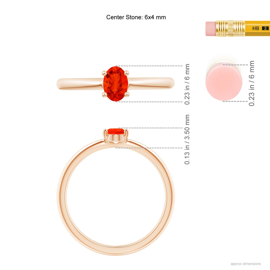 6x4mm AAAA Classic Solitaire Oval Fire Opal Promise Ring in Rose Gold ruler
