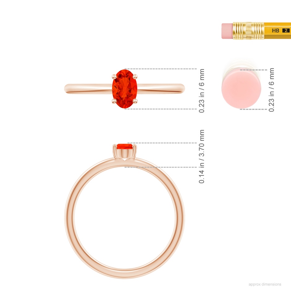 6x4mm AAAA Classic Solitaire Oval Fire Opal Promise Ring in Rose Gold ruler