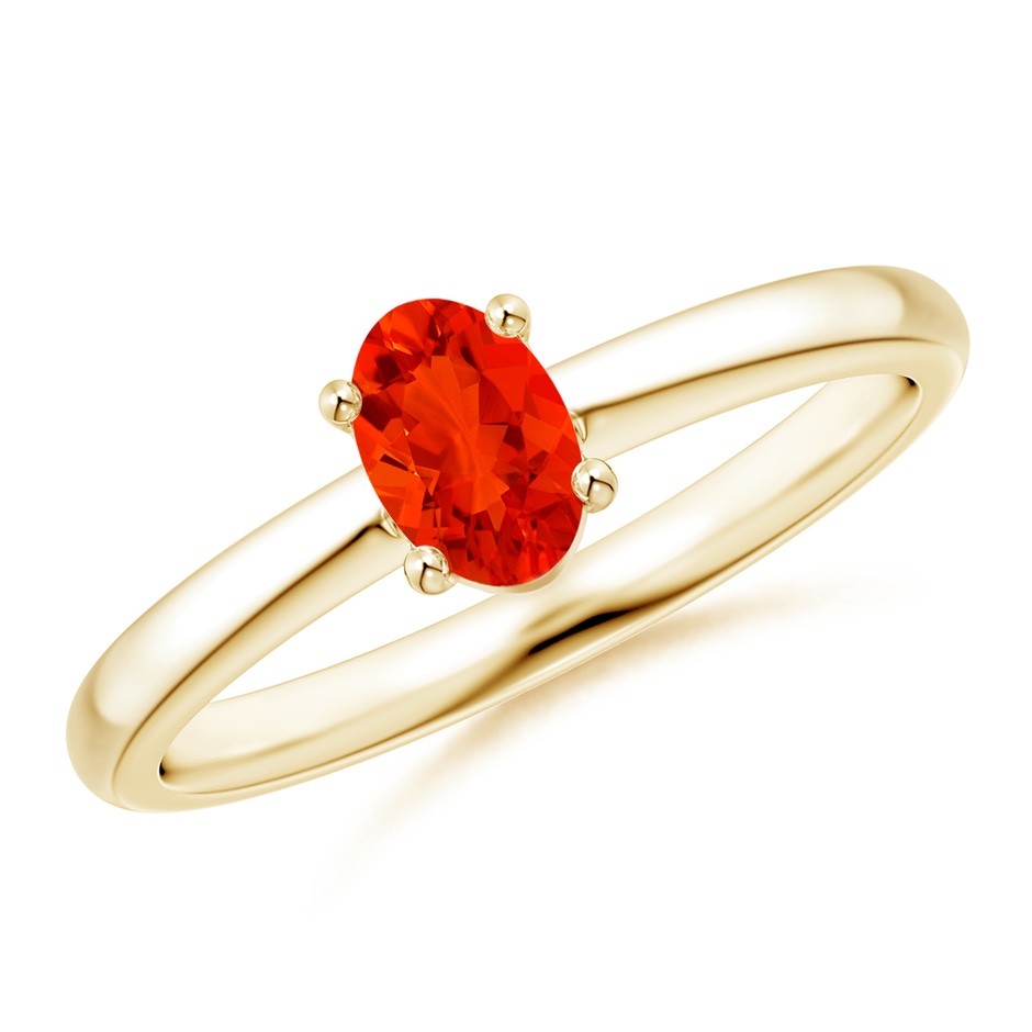 6x4mm AAAA Classic Solitaire Oval Fire Opal Promise Ring in Yellow Gold 