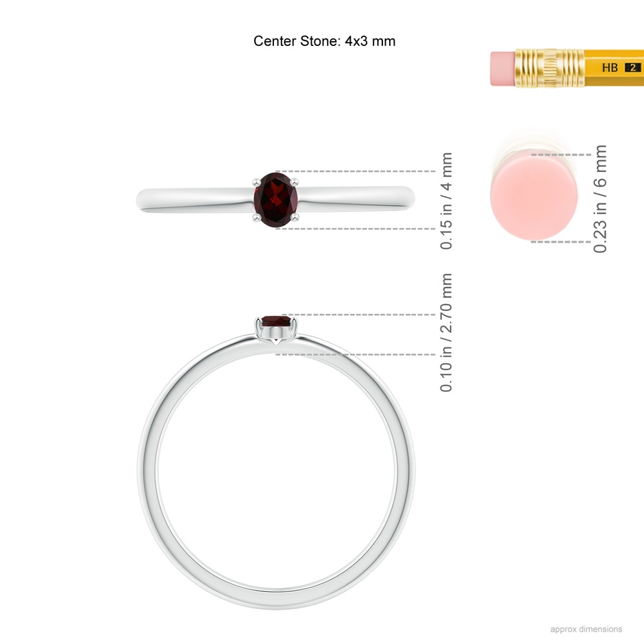 4x3mm A Classic Solitaire Oval Garnet Promise Ring in P950 Platinum ruler