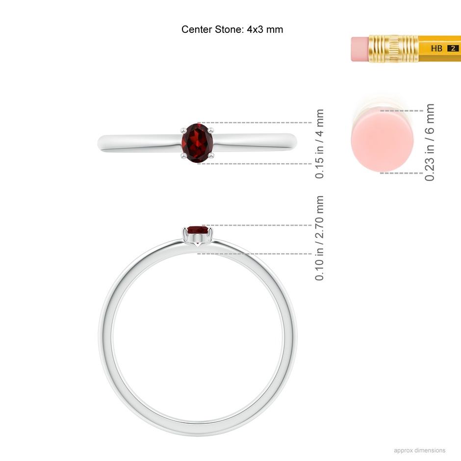 4x3mm AAA Classic Solitaire Oval Garnet Promise Ring in White Gold ruler