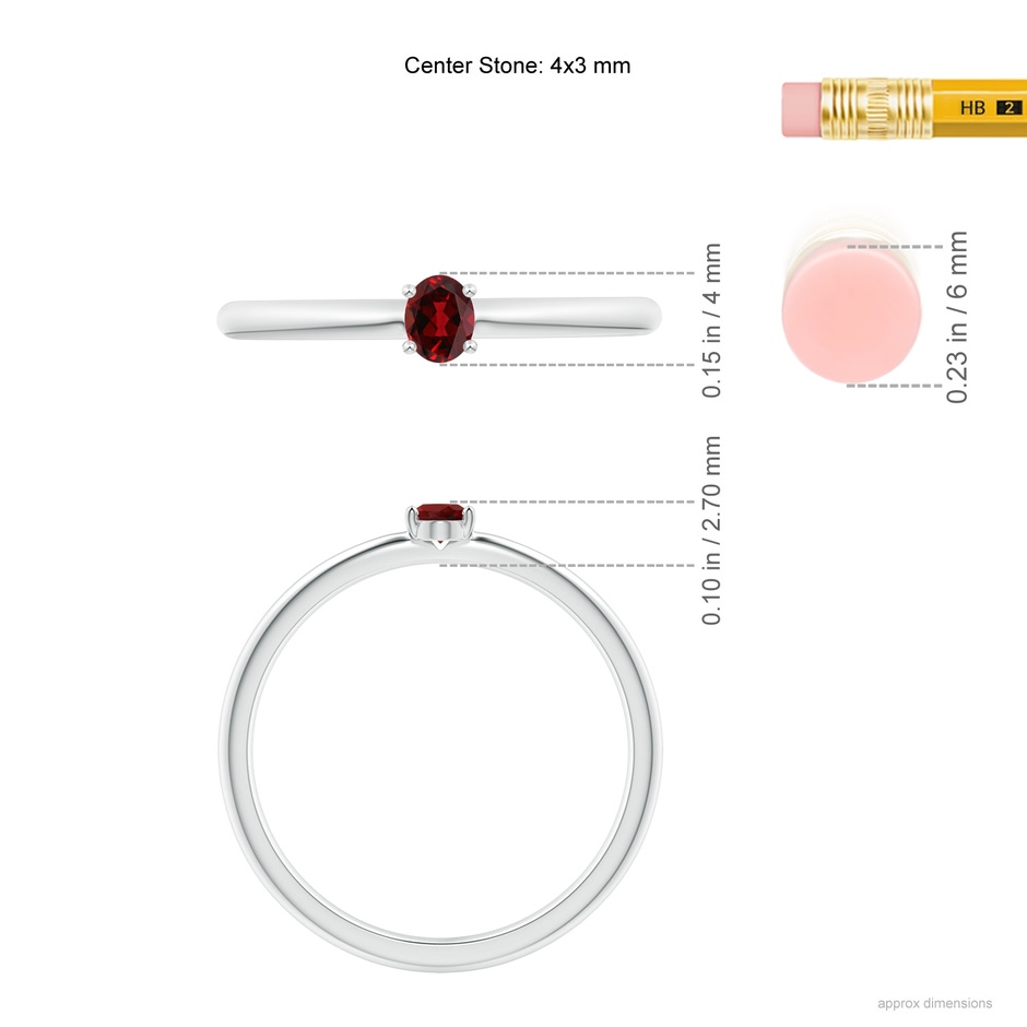4x3mm AAAA Classic Solitaire Oval Garnet Promise Ring in P950 Platinum ruler