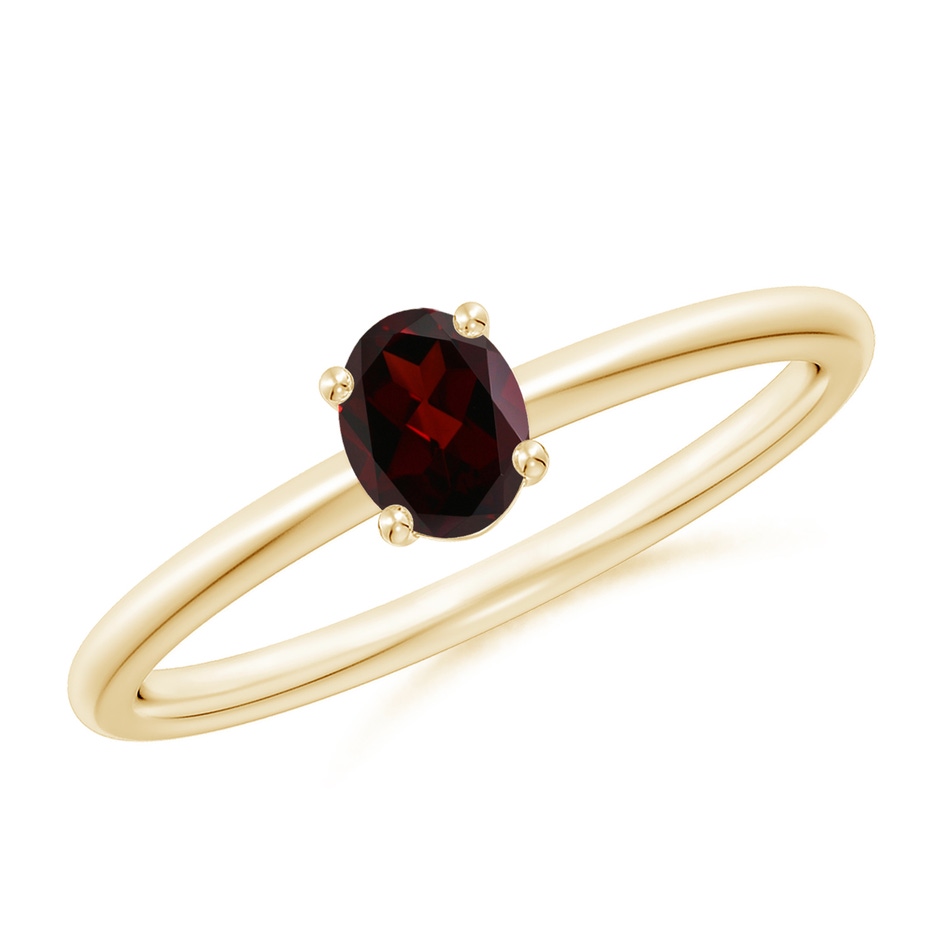 5x4mm A Classic Solitaire Oval Garnet Promise Ring in 10K Yellow Gold 