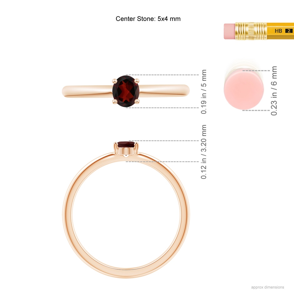 5x4mm AA Classic Solitaire Oval Garnet Promise Ring in Rose Gold ruler