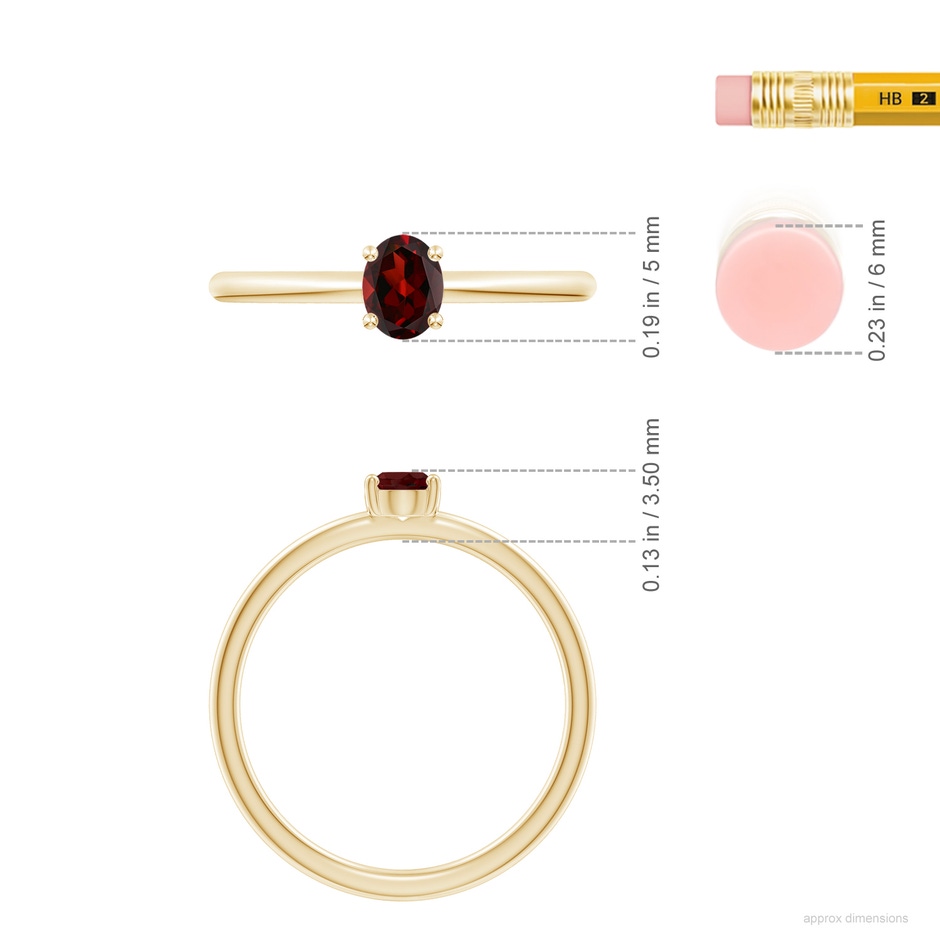5x4mm AAA Classic Solitaire Oval Garnet Promise Ring in Yellow Gold ruler