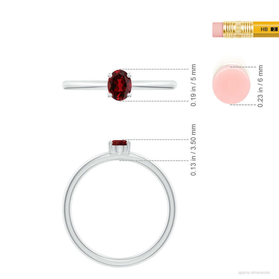 5x4mm AAAA Classic Solitaire Oval Garnet Promise Ring in P950 Platinum ruler