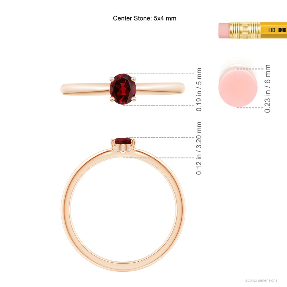 5x4mm AAAA Classic Solitaire Oval Garnet Promise Ring in Rose Gold ruler