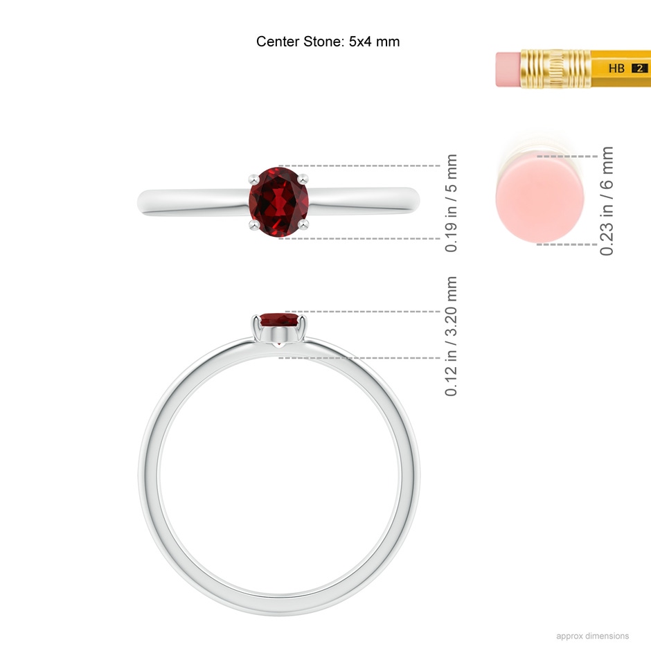 5x4mm AAAA Classic Solitaire Oval Garnet Promise Ring in White Gold ruler