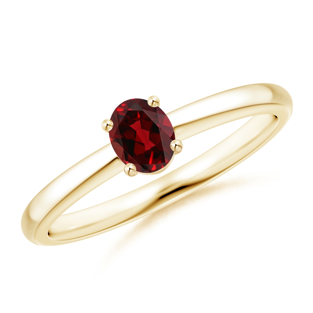 5x4mm AAAA Classic Solitaire Oval Garnet Promise Ring in Yellow Gold