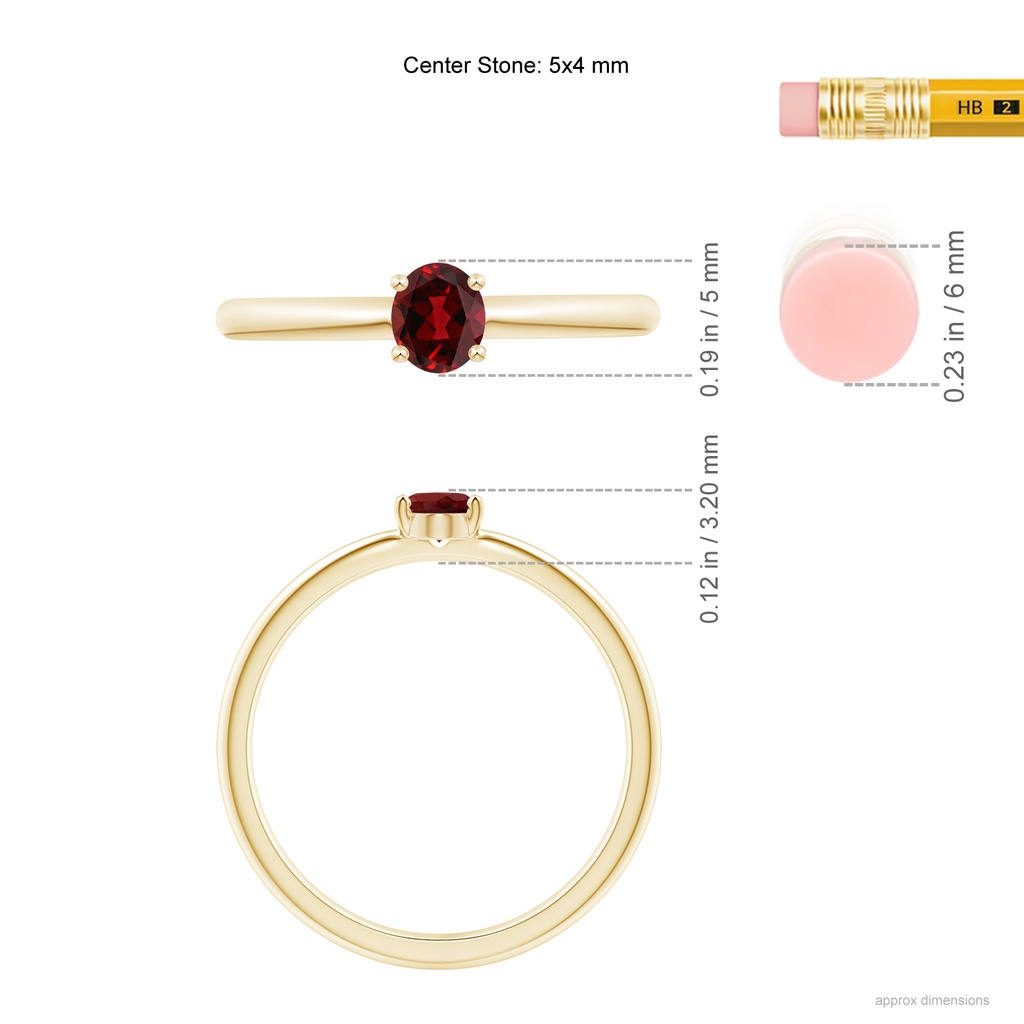 5x4mm AAAA Classic Solitaire Oval Garnet Promise Ring in Yellow Gold Ruler