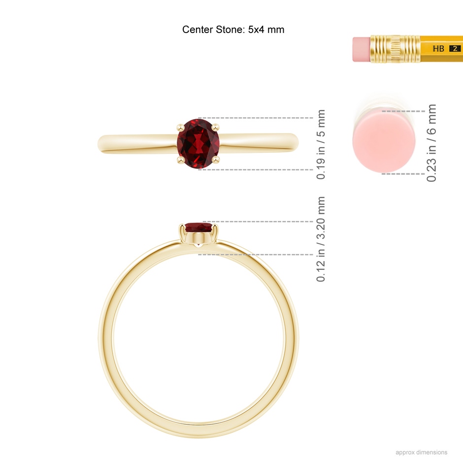 5x4mm AAAA Classic Solitaire Oval Garnet Promise Ring in Yellow Gold ruler