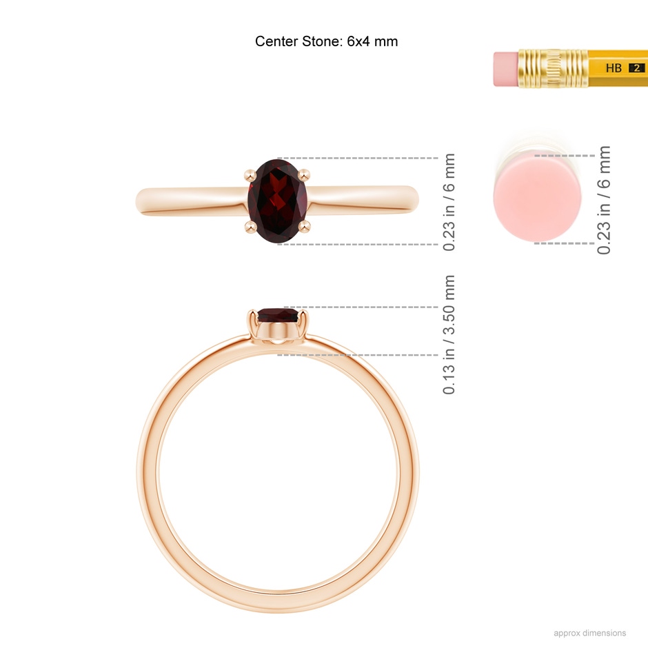 6x4mm A Classic Solitaire Oval Garnet Promise Ring in Rose Gold ruler