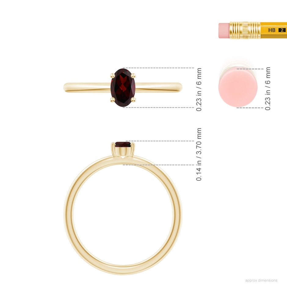 6x4mm A Classic Solitaire Oval Garnet Promise Ring in Yellow Gold ruler