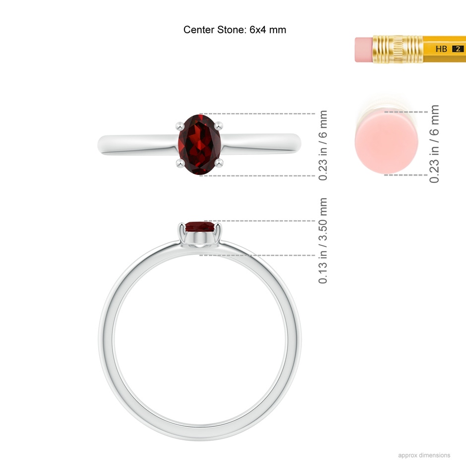 6x4mm AAA Classic Solitaire Oval Garnet Promise Ring in White Gold ruler