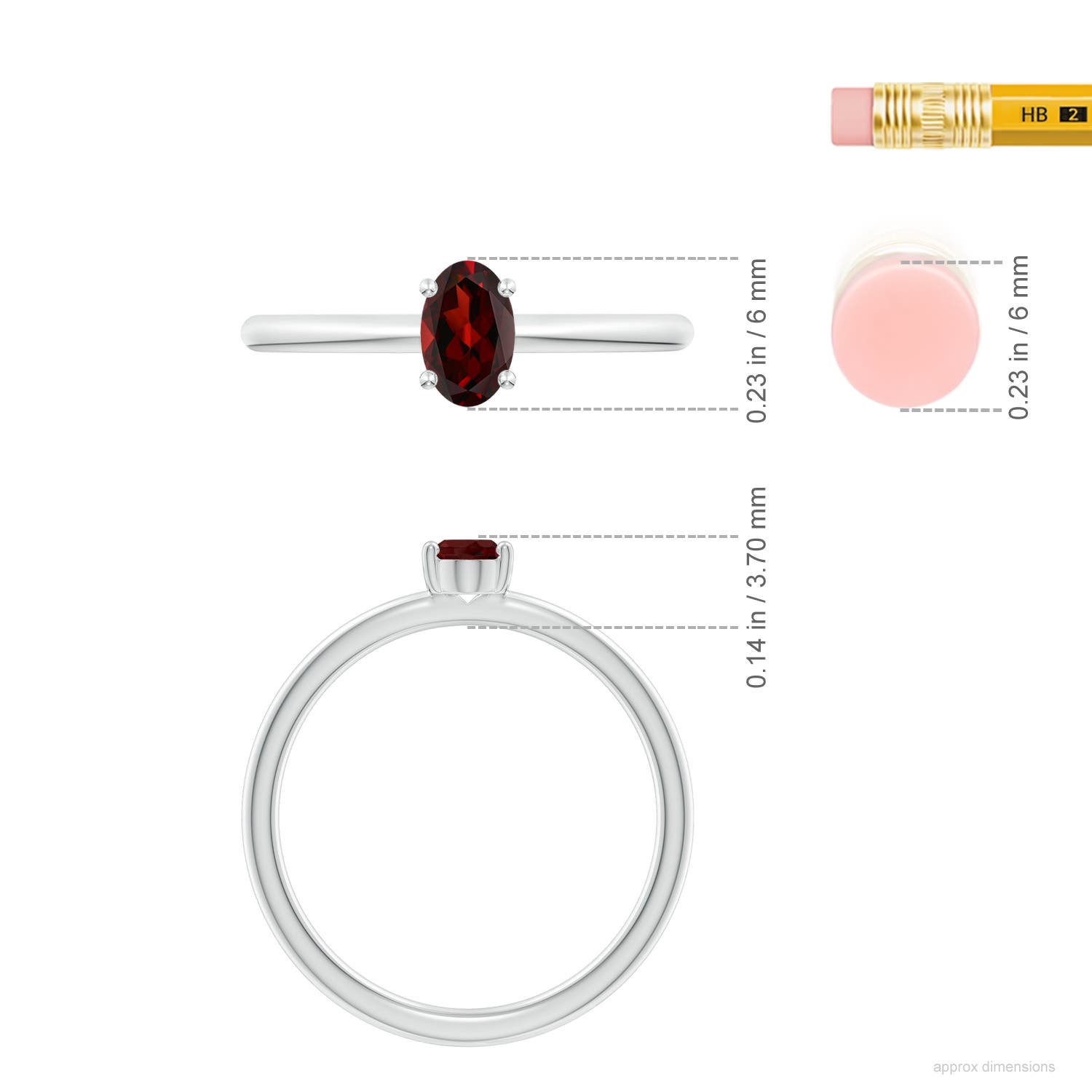 6x4mm AAA Classic Solitaire Oval Garnet Promise Ring in White Gold - ruler