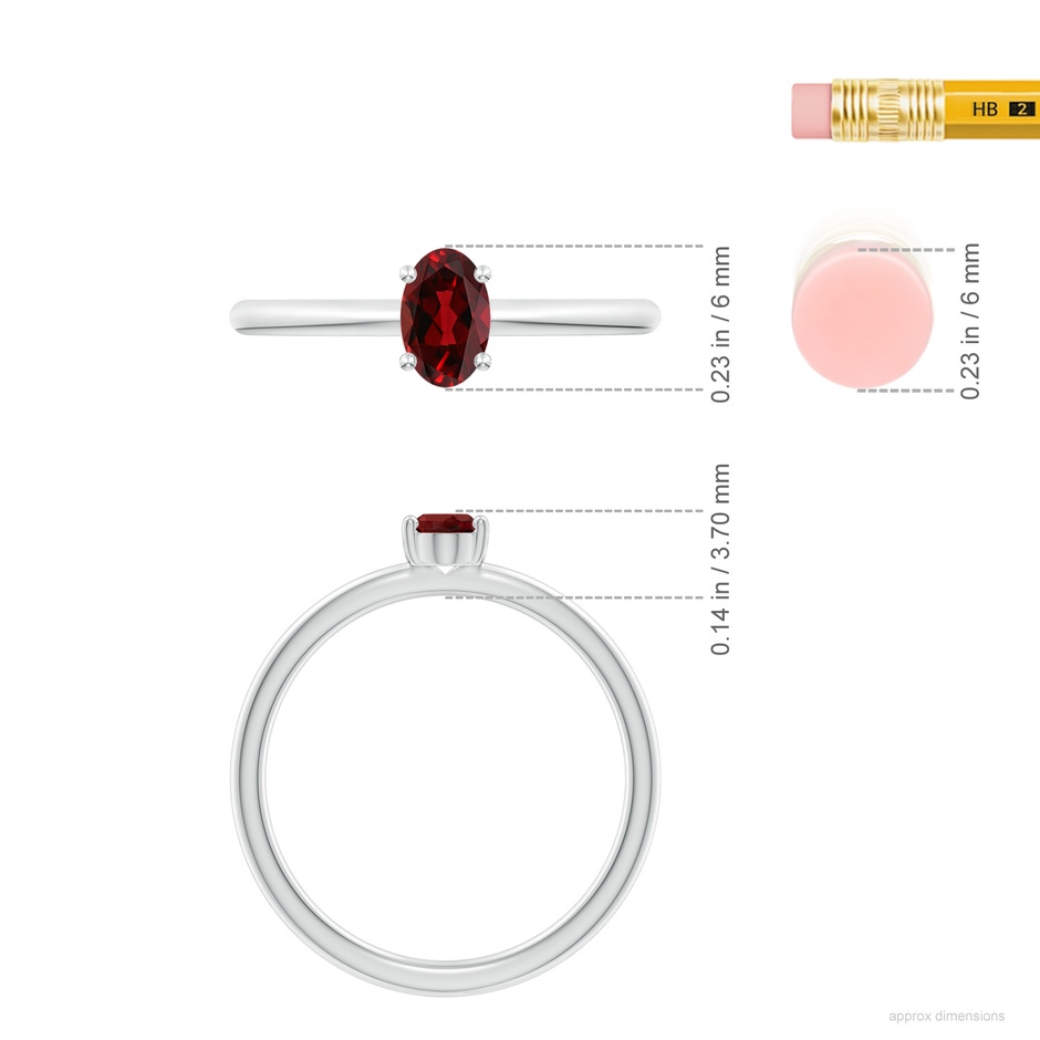 6x4mm AAAA Classic Solitaire Oval Garnet Promise Ring in 18K White Gold ruler
