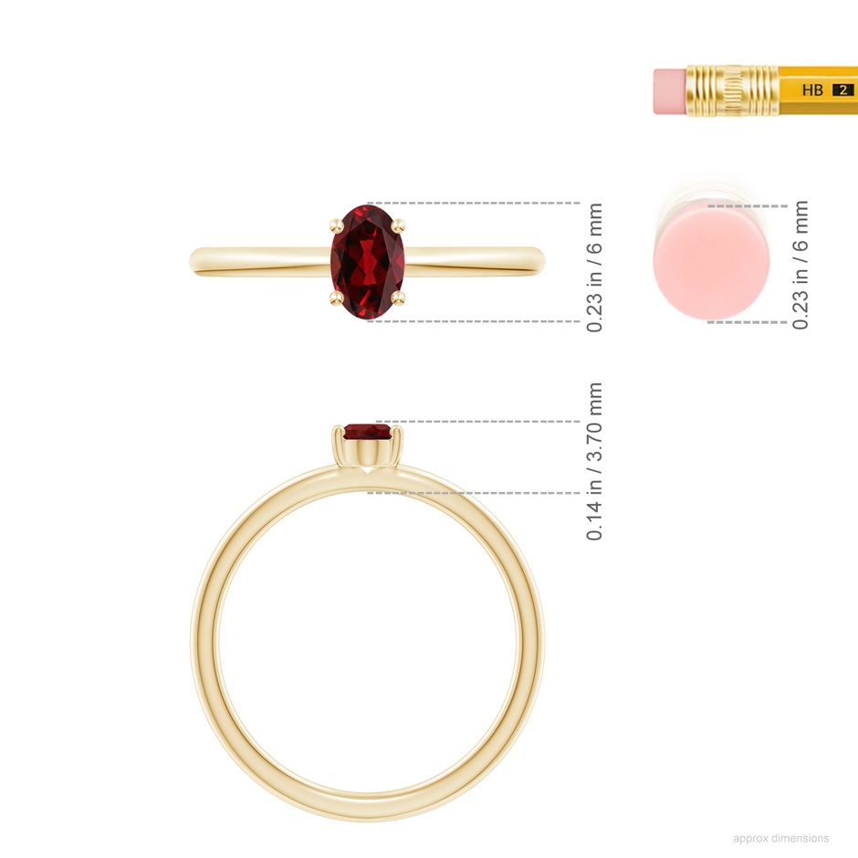 6x4mm AAAA Classic Solitaire Oval Garnet Promise Ring in 18K Yellow Gold ruler