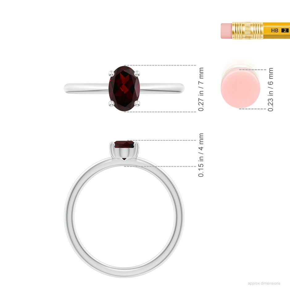 7x5mm A Classic Solitaire Oval Garnet Promise Ring in S999 Silver ruler
