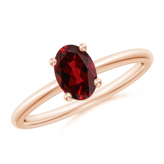 7x5mm AAAA Classic Solitaire Oval Garnet Promise Ring in 18K Rose Gold