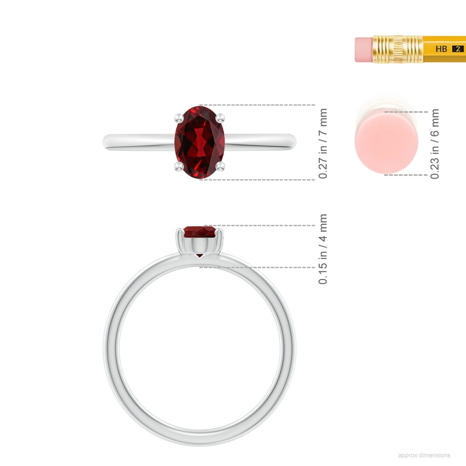 7x5mm AAAA Classic Solitaire Oval Garnet Promise Ring in 18K White Gold ruler
