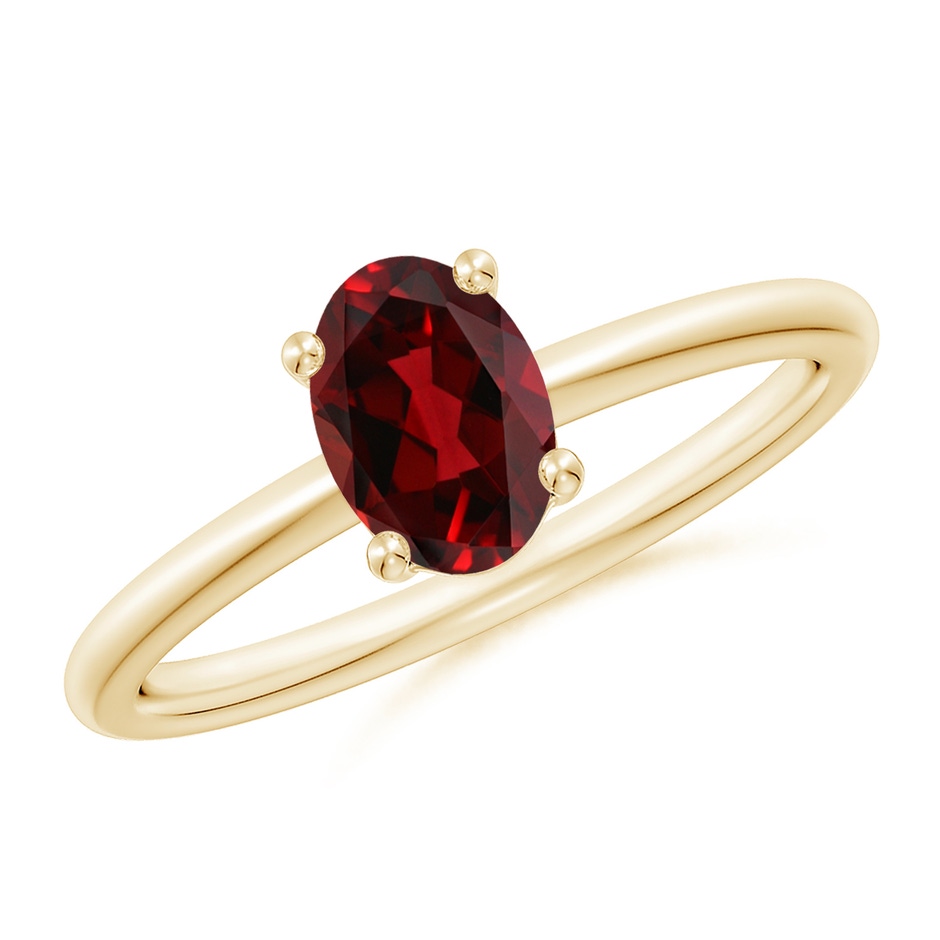 7x5mm AAAA Classic Solitaire Oval Garnet Promise Ring in 18K Yellow Gold 