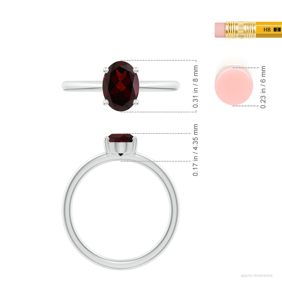 8x6mm A Classic Solitaire Oval Garnet Promise Ring in 18K White Gold ruler