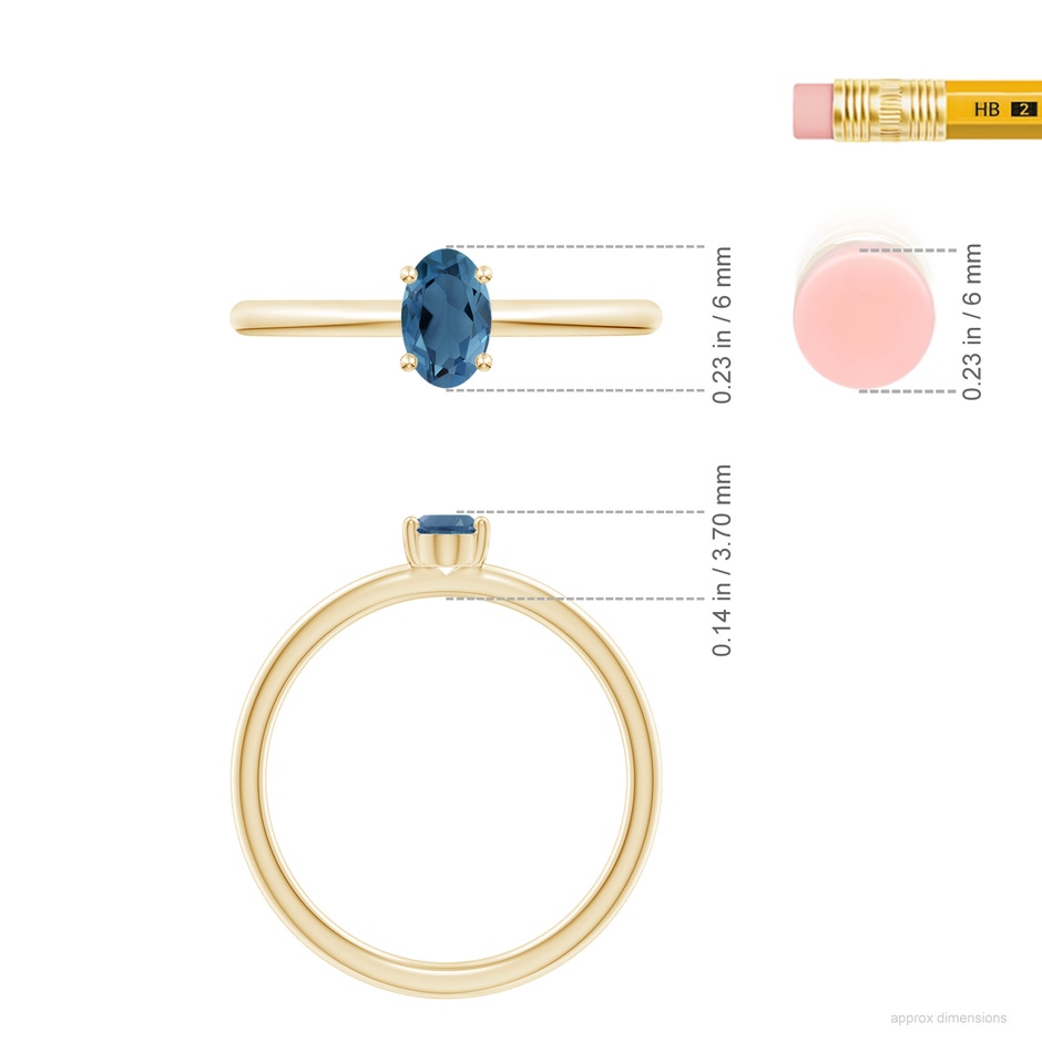 6x4mm A Classic Solitaire Oval London Blue Topaz Promise Ring in Yellow Gold ruler