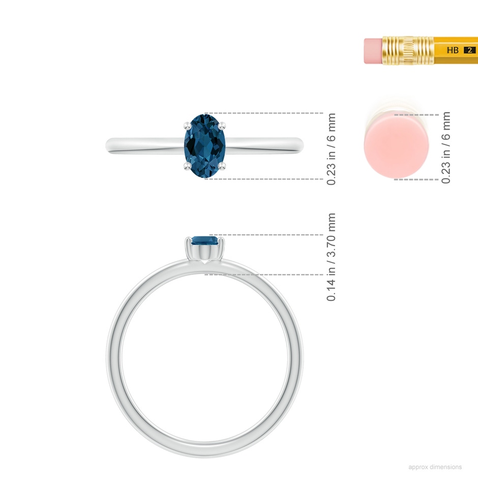 6x4mm AAA Classic Solitaire Oval London Blue Topaz Promise Ring in P950 Platinum ruler